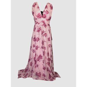 Lulus Pink Floral Romantic Maxi Dress With Deep V-Neck & Sleeveless Design Size